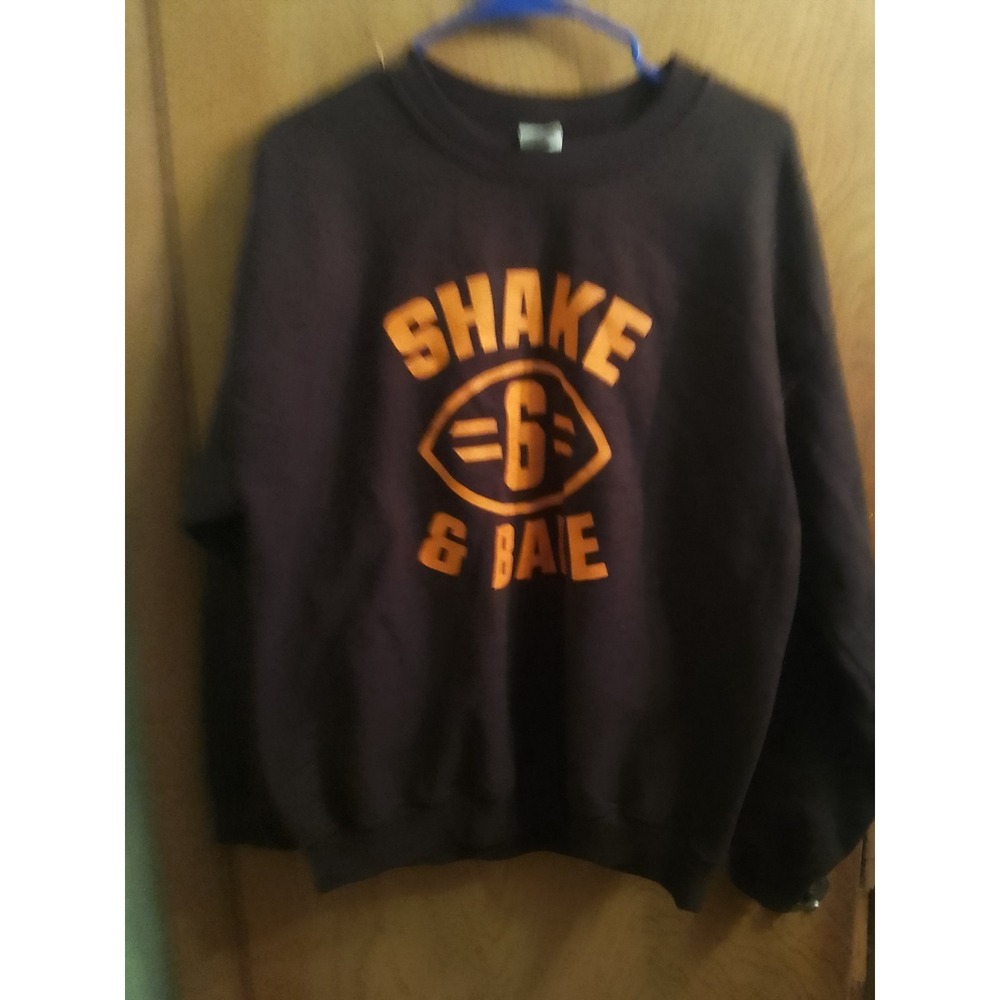 Woman's Brown & Orange Crew Neck Pull Over Sweatshirt Shake 6 Bake Gildan Heavy